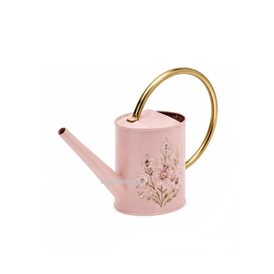 Arrosoir en métal rose avec motif floral et poignée en laiton pour le jardinage - Product Image 1