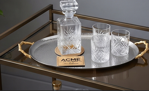 Plateau de service rond en acier inoxydable de qualité supérieure avec poignées dorées, finition métallique polie, motif martelé, usage résidentiel - Product Image 6