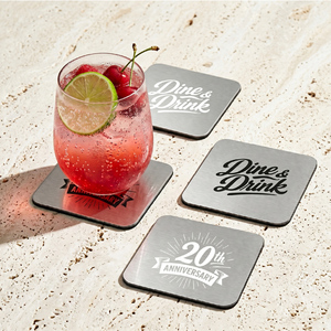 Sous-verre carré en métal avec base antidérapante et logo imprimé, dessous de verre en acier inoxydable pour bureau, maison et cadeaux d'affaires - Product Image 6