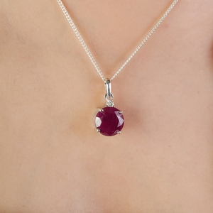 Stunning Round Cut Single Stone Natural <b>Ruby</b> Gemstone 925 Sterling Silver Fine Pendant For Women's Daily Wear Jewelry - Product Image 2