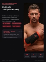 Enveloppe de bras pour thérapie par lumière rouge, 66 LED, 660 nm, 850 nm, infrarouge proche, relaxation musculaire, soulagement de la douleur, sans fil, batterie intégrée