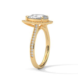 Anillo de compromiso con halo oculto de diamante ovalado cultivado en laboratorio en oro amarillo – Anillo de diamantes de lujo para novia de la marca Pae Band para mujer - Product Image 2