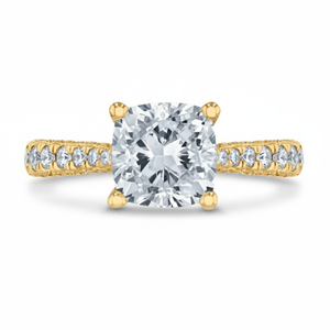 Bague de fiançailles et de mariage classique pour femme en or jaune 18 carats avec diamants de laboratoire taille coussin 2,50 carats, clarté VS1, couleur E, certifiée IGI - Product Image 1