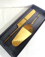 Juego de Servir de Acero Inoxidable Dorado de Lujo, Cuchillo y Espátula para Pastel Ecológicos y Modernos en Caja de Presentación para Banquetes y Fiestas