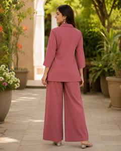 Conjunto de Kurti y Palazzo de Algodón Rosa con Bordado a Mano, Estilo Informal para Mujer, Corte Holgado, Largo hasta el Tobillo, Ropa de Primavera, Estilo India-Pakistán - Product Image 4