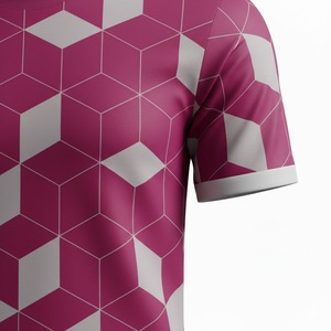 Tenue de football personnalisée en polyester 100% anti-bactérien à séchage rapide, motif géométrique rose, ensemble maillot et short sur mesure - Product Image 4