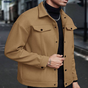 Chaqueta Varsity de Poliéster para Hombre, Color Sólido, Cuello con Capucha, Estilo Casual para Otoño, Corte Regular, Diseño con Botones al Frente, Estilo Urbano - Product Image 1