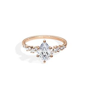 Anillo de compromiso de diamantes talla pera para mujer, oro macizo de 14K, engaste de púas, estilo floral - Product Image 3