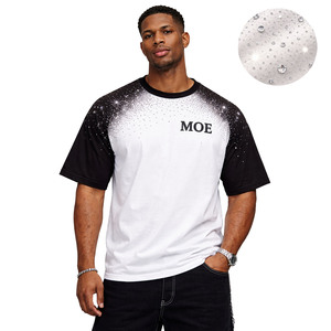 Camisetas de hombre de algodón de moda con manga raglán, diseño degradado con pedrería, de peso pesado, corte holgado y estilo urbano, OEM - Product Image 1