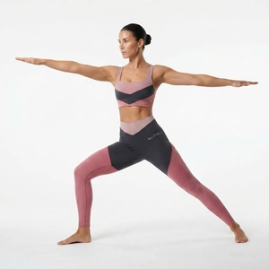Ensemble de sport deux pièces pour femme : soutien-gorge de sport rose et noir à blocs de couleur et leggings taille haute pour fitness et entraînement - Product Image 6