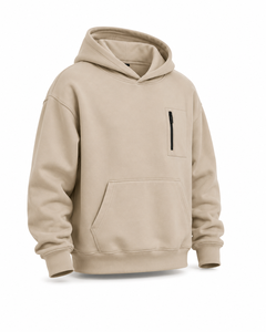 Sudadera con Capucha Extra Grande para Hombre, Color Beige, Estilo Urbano, Algodón Grueso, Unisex, Informal, Personalizable con Logotipo - Product Image 4