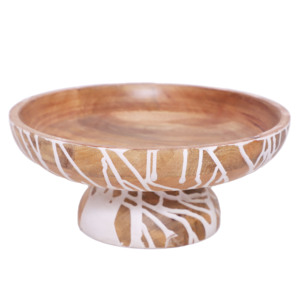 Cuenco Decorativo de Madera Hecho a Mano SB-031 |   Diseño geométrico de rayas blancas |   Decoración del Hogar - Product Image 1