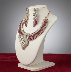 Luxury Brass Peacock Necklace <b>Set</b> Gold Plated Pink Stone CZ <b>Bridal</b> <b>Jewelry</b> <b>Set</b> with Matching Earrings Traditional Indian Wedding - Product Image 2