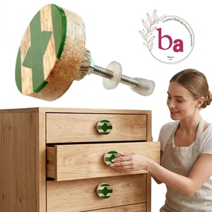 Bouton de meuble rond en bois et résine, design industriel perlé, pour tiroirs et poignées de cuisine - Product Image 2