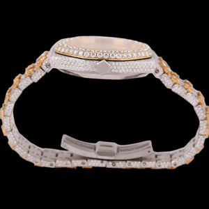 Reloj de Diseño Atractivo Estilo Hip Hop con Diamantes Moissanite de Corte Brillante en Dos Tonos, Totalmente Cubierto de Piedras, con Números Arábigos - Product Image 4