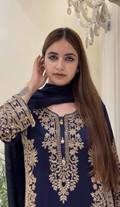 Dark Blue Georgette Sequence Embroidery Long Kurti Palazzo Dupatta <b>Suit</b> Set <b>Fancy</b> Party Wear Ethnic Dress For Women - Product Image 5