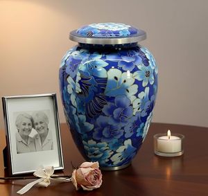 Blue Floral Ceramic Urn Teardrop Shape Classical Style Airtight Pet Casket - Product Image 4