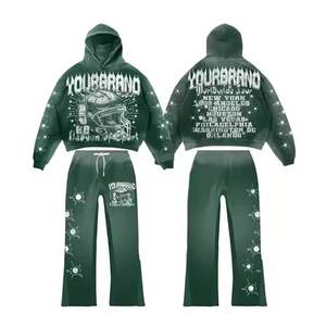 Conjunto de Sudadera con capucha y pantalones de chándal, ropa de calle, chándal Vintage lavado con ácido personalizado, ropa de calle para hombre, Patchwork desgastado - Product Image 1