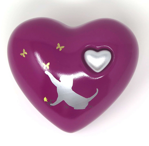 Urne commémorative pour cendres en forme de cœur violet avec pattes argentées et mini-cœur, en laiton/aluminium pour cendres funéraires - Product Image 3