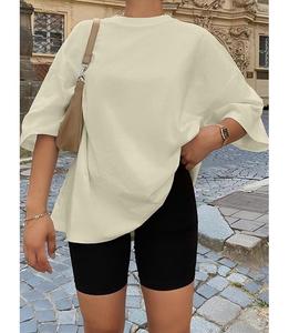 Nueva Colección de Camisetas de Mujer 100% Algodón, Manga Corta, Cuello Redondo, Hombros Caídos, Estilo Holgado, Casual, Transpirable, Bangladesh - Product Image 5