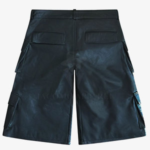 Premium Quality Custom <b>Leather</b> Fabric <b>Men</b> <b>Leather</b> Jorts Relaxed Fit Knee Length With Multiple Pockets For Daily Wear - Product Image 2