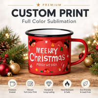 Mug en émail de Noël, tasse à café de camping en métal personnalisée avec bord noir, mug cadeau durable résistant à la chaleur sans plomb
