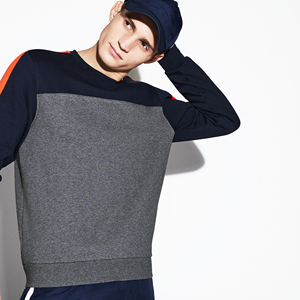 Men's Gray <b>Navy</b> Orange Color Blocking Crew Neck Pullover <b>Sweatshirt</b> Regular Fit Casual Knitted Winter Wear Custom Logo 350g - Product Image 5