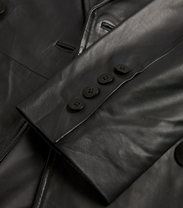 <b>Men</b> Leather Fashion <b>Coat</b> <b>Long</b> Length Casual Leather <b>Coat</b> Button Closure <b>Men</b> Leather <b>Coat</b> Classic Style Outerwear - Product Image 4