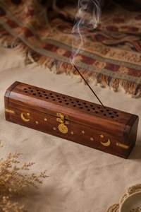 Modern Day Hand-Made Sandalwood Incense <b>Burner</b> With Brass Lid And Carved Patterns Aromatic Diffuser <b>For</b> All-Season Use <b>Burner</b> - Product Image 5