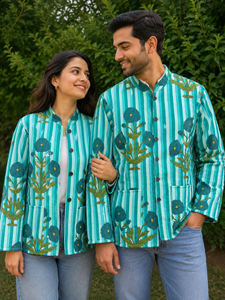 Veste matelassée tendance pour couple, faite à la main en coton imprimé, légère et chaude pour le quotidien et les occasions décontractées - Product Image 1
