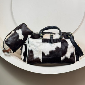 Genuine Cowhide Leather 2-Piece Travel Set Handmade Duffel <b>Bag</b> & Toiletry Pouch <b>for</b> <b>Men</b> & Women Unique Hair-On Hide Luggage Set - Product Image 5