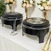 Moderner schwarzer runder Chafing Dish aus Edelstahl 201 mit Gold-Finish, 150L, dampfbeheizter Buffet-Server, Speisenwärmer für Catering-Events