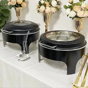 Modern Black Round Chafing Dish with Gold Finish <b>Buffet</b> <b>Server</b> and Food Warmer for Catering Events At Best Price - Product Image 2