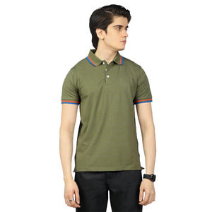 Camisetas de Manga Corta para Hombre, Ligeras, de Color Sólido, con Logotipo Bordado Personalizado, Corte Regular, Botones Tejidos, 100% Algodón Jersey - Product Image 4