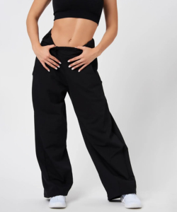 Pantalon large noir taille haute plissé décontracté coupe ample longueur pleine pour femme - Product Image 1