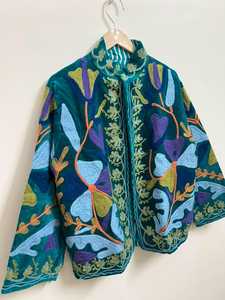 Stunning Intricate Floral & Botanical Motifs Hand Embroidered <b>Velvet</b> Suzani Jacket Boho Vintage Inspired Look <b>Coat</b> Winter Blazer - Product Image 3