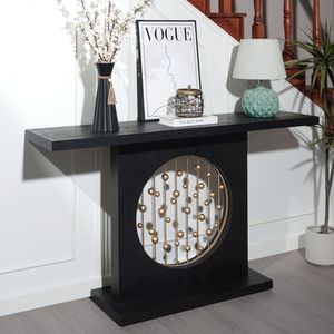 Modern 56in Wood Console <b>Table</b> <b>Black</b> with Gold Accent Decorative Entryway or Narrow <b>Sofa</b> <b>Table</b> for Entrances - Product Image 2