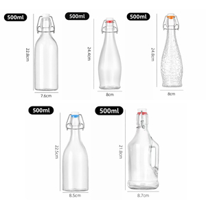 Botella de Vidrio <span class=keywords><strong>con</strong></span> Tapa Abatible de 350ml / 500ml / 1000ml, Reutilizable, para Agua, Jugo, Aceite - Product Image 6