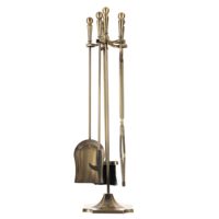 Ensemble d'outils de cheminée en laiton antique 5 pièces, robuste, en fer forgé avec support, kit d'accessoires pour foyer intérieur/extérieur
