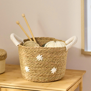 Cesta de Almacenamiento Redonda Tejida Natural de Alta Calidad con Asas Blancas, Hecha a Mano, la Más Vendida, Organizador para el Hogar, Venta al por Mayor de Fábrica OEM ODM - Product Image 3