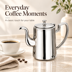 Carafe à café en acier inoxydable avec couvercle, poignée ergonomique, bouilloire à bec de cygne pour servir le thé et le café - Product Image 4