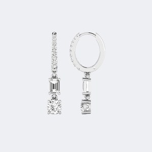 1.40 CTW Vintage 14K Gold Plated Round & Emerald Cut Lab Grown Diamond Two-<b>Stone</b> Huggie Dangle Earrings IGI Certified - Product Image 5