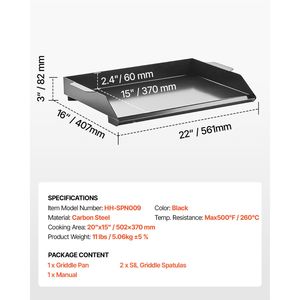 Plaque de cuisson rectangulaire portable en acier au carbone 22x16 pouces pour barbecue à gaz, plaque de cuisson universelle Teppanyaki, casseroles et poêles - Product Image 3