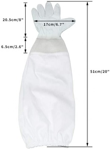 Guante de apicultor de piel de cabra Premium, manga larga de lona con manguito elástico, color blanco - Product Image 3