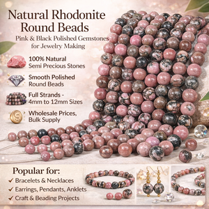 Cuentas Sueltas de Rodonita Natural de Alta Calidad, Pulimentadas, de 8mm, Color Rosa y Negro, para Joyería, Venta al Por Mayor - Product Image 3