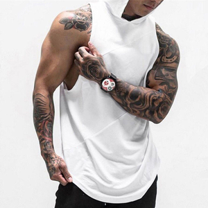 Tan Top Plus Size Bodybuilding <b>Stringer</b> Custom Logo Blank Gym Fitness Shirt Men's Sleeveless Hooded tank Top - Product Image 6
