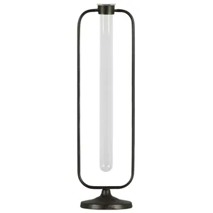 Minimalist Metal Tabletop <b>Vase</b> with Frosted Glass Tube Handmade Design for Modern Home Decor Centerpiece - Product Image 1