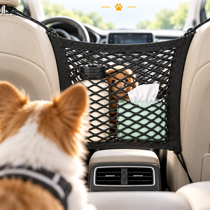 Red de seguridad para mascotas entre asientos delanteros, malla elástica ajustable para perros, barrera de seguridad para vehículos SUV, organizador de almacenamiento para mascotas - Product Image 5