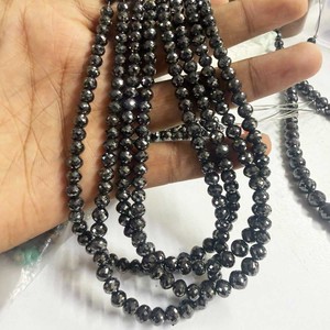 Cuentas de Diamante Natural Negro Facetadas en Forma de Bola de 4-6 mm, Hilo de 16 Pulgadas, Certificado CMA, Marca Jaipurgemshouse, Rajasthan, para la Fabricación de Joyas - Product Image 2