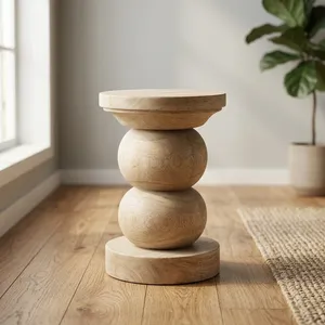 Modern Solid Wood <b>Side</b> <b>Table</b> Sculptural Round Accent End <b>Table</b> Minimalist Bedroom Living Room Furniture Contemporary Home Decor - Product Image 2